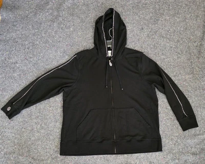 CHRISTINE ALEXANDER SUDADERA CON CAPUCHA NEGRA CREMALLERA COMPLETA CON RIBETE DE CRISTAL DE SWAROVSKI ~ 3X Foto 1 de 4