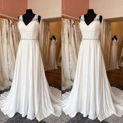 Chiffon Wedding Dresses V Neck Lace Appliques A Line Elegant Bridal Gowns - Image 1 of 4