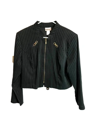 Vintage FASHION BUG Women's Size 16 Black Pin Stripe Short Full Zip Jacket - Image 1 of 3