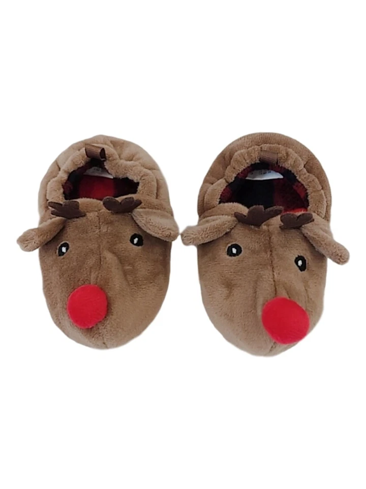 Плюшевые коричневые праздничные детские тапочки с оленями для мальчиков 5 - Изображение 1 из 1