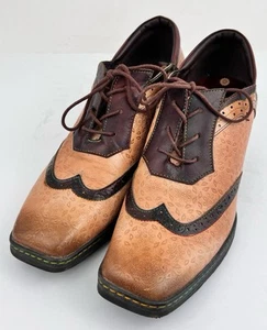 SOFFIA Leather Wingtip Floral Embossed Adele Low Heel Oxford Shoes Lace Up SZ 10 - Afbeelding 1 van 13