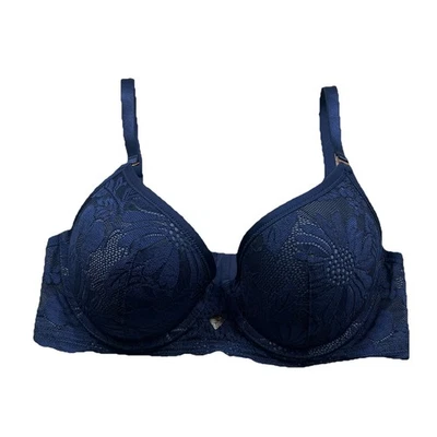 Aerie Real Power Plunge Push Up Bra 36D Navy Blue Floral Lace Overlay - Image 1 of 4
