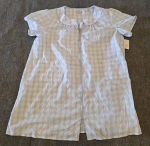 Croft & Barrow Robe Womens Plus 3X Blue Gingham Zip Front Short Sleeve - Picture 1 of 7