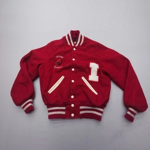 Vtg DeLong Varsity Jacket Teens / Boys Size 16 Red Wool USA Made Letterman - Picture 1 of 14