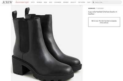 J Crew Lug-sole heeled Chelsea boots in leather size 8 black - Image 1 of 4