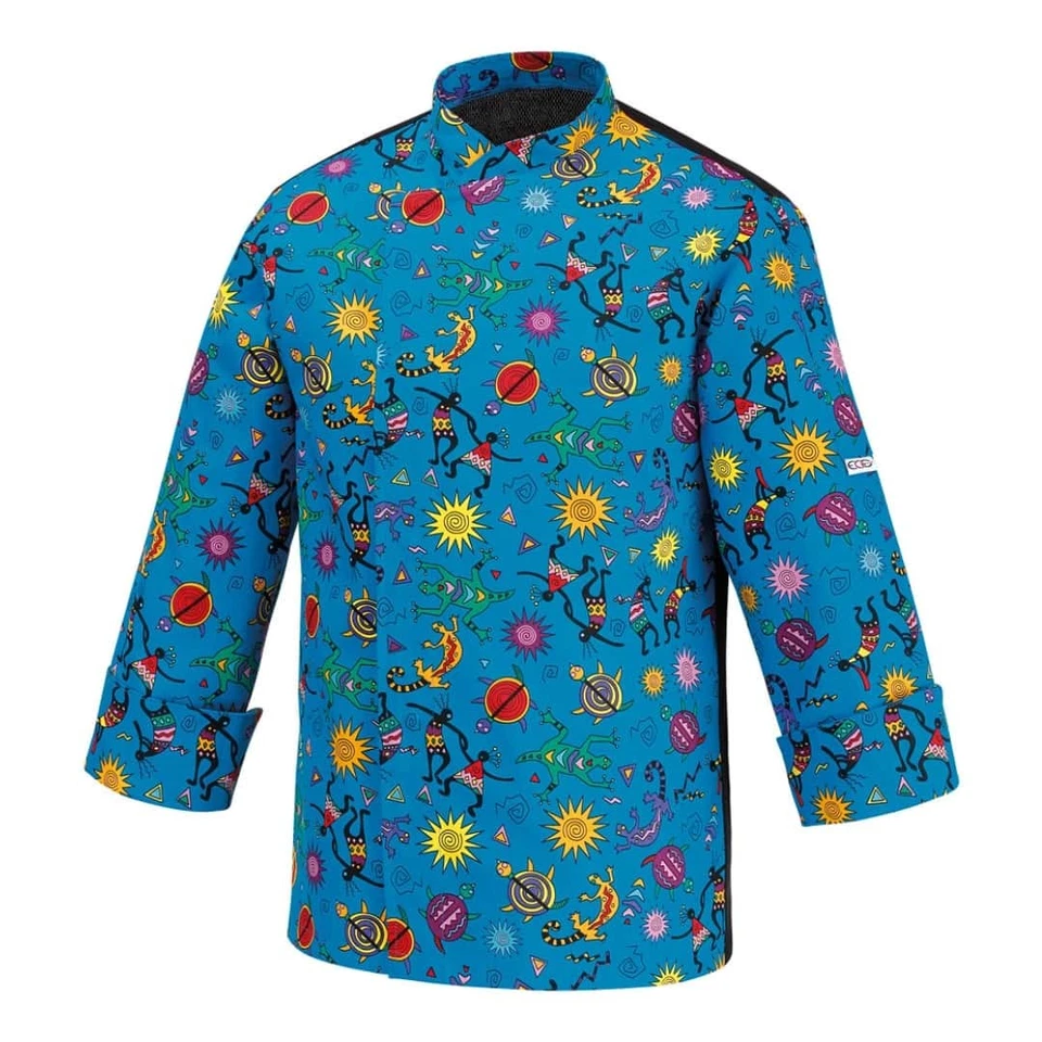 Giacca Cuoco Coreana Fantasy Batik Turchese a Manica Lunga - Egochef - Pizzaiolo - Immagine 1 di 1