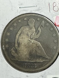 1873 No Arrows Seated Liberty Half Dollar, Better Date, Free shipping - Picture 1 of 2
