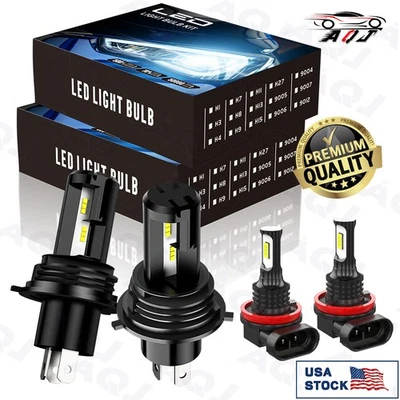 For Toyota Hiace 2006-2023 9003 H11 4PC LED Headlight High/Low + Fog Light Bulbs - Image 1 of 4