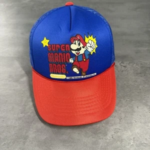 Vintage Super Mario Bros Snapback Hat 1988 Nintendo Blue Red Trucker Mesh Cap - Picture 1 of 6