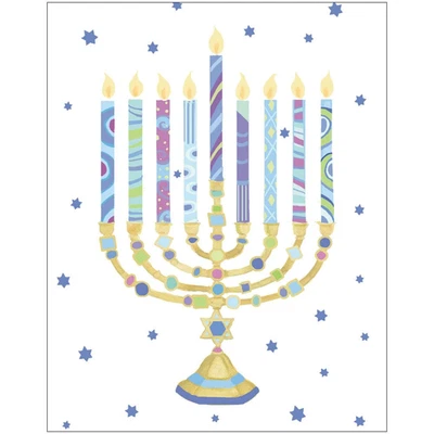 Caspari Boxed Hanukkah Cards, Menorah and Stars - 15 Cards (102033) - Image 1 of 2