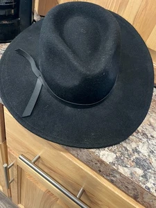 Damen Westernhut schwarz Wolle breite Krempe Fedora Rancher Herbst neu mit Etikett Cowgirl - Bild 1 von 2