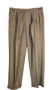 Pantalone Brooks Brothers uomo 33R grigio gessato Brooksease lana plissettato lavaggio a secco - Foto 1 di 5