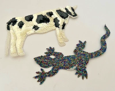 Apliques/parches vintage con lentejuelas y cuentas lagarto y vaca Foto 1 de 4
