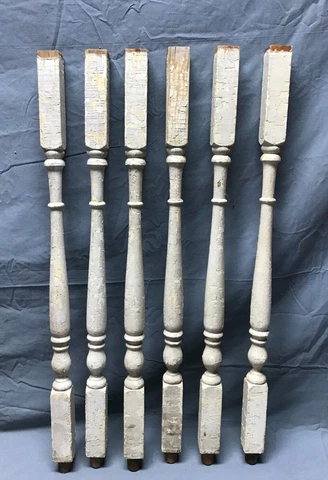 Set 6 Antique Turned 2x27 Wood Spindles Shabby White Chic VTG Old 87-23B Cover