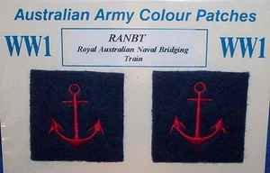 RANBT COLOUR PATCHES - ROYAL AUSTRALIAN NAVAL BRIDGING TRAIN WW1 REPRODUCTION - Foto 1 di 1