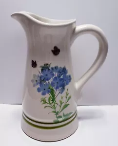 Retro Floral Blau Vergissmeinnicht Blumen Keramik Gießkrug 8,5 Zoll Schmetterling - Bild 1 von 9