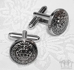 Antique Silver ROYAL CROWN CUFFLINKS Mens Victorian Gothic Formal Cuff Links - Picture 1 of 4