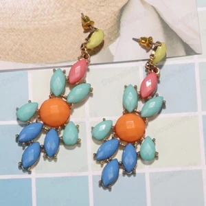 RETRO 80s BRIGHT MULTI FACETED BEAD EARRINGS 2.5"long GOLD PLATED LARGE - Picture 1 of 6