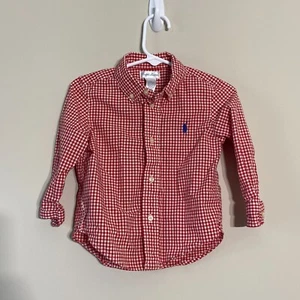 Camicia Ralph Lauren bambino ragazzo 18M rossa gingham manica lunga cotone con bottoni - Foto 1 di 9