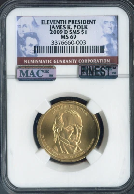 2009-D James K. Polk Dollar NGC MS69 SMS - 11th U.S. President - Image 1 of 2