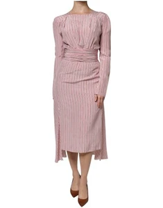 ERMANNO SCERVINO Dress Pink Stripes Silk Long Sleeves Midi IT38/US4/XS 2780usd - Picture 1 of 9
