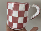 2 Ceramic  Pink & White Checkered Coffee Mugs Pottery Hungary Mackenzie style