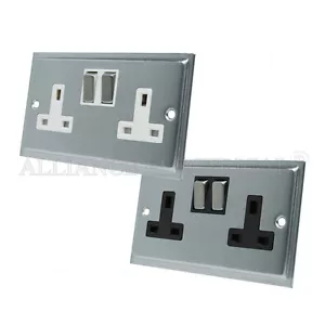 Brushed Matt Satin Chrome Slimline Socket 2 Gang - 13 Amp Double Plug Outlet - Picture 1 of 3