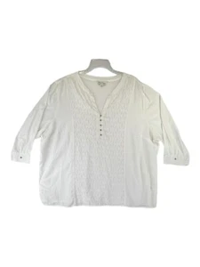 Blusa para mujer Studio Works talla 3X blanca mangas 3/4 botones de vidrio ligero - Imagen 1 de 19