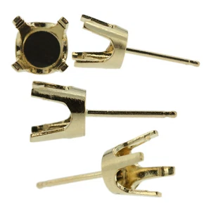 14k Yellow Gold Round Stud Earring Mounting Setting Push Back Post 4 Prong - Picture 1 of 58