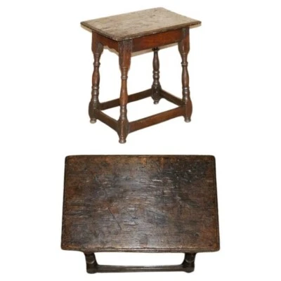 17TH CENTURY ANTIQUE ENGLISH OAK SIDE END LAMP WINE TABLE LOVELY PATINATED TOP - Image 1 of 4