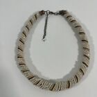 Beaded Cord Necklace Vintage Seed Beads Beige Pink Collar Chunky 17cm Vintage