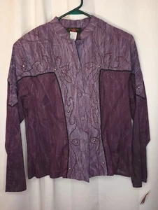 Vintage Wildfire Western Shirt Womens Large Purple Colorblock Embroidered Rodeo - Picture 1 of 12