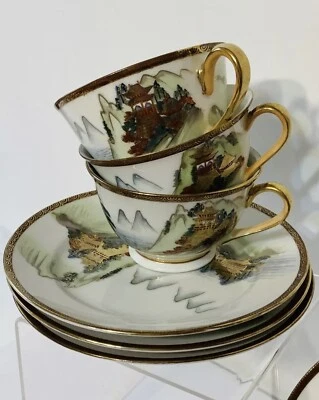 Vintage KUTANI Oriental Scene Gold Trim 4 Tea Sets Circa 1950 Made in Japan - Image 1 of 4