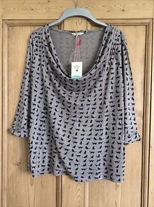 White Stuff Ladies UK Size 12 Birch Grey Cat Print Viscose Jersey Blouse Top - Picture 1 of 6