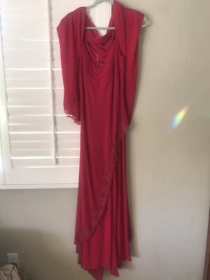 VESTIDO JOYA ROJO NOCHE CÓCTEL TIRAS PANTALÓN TRAJE/BUFANDA ENVOLVENTE HECHO EN PARÍS Foto 1 de 4