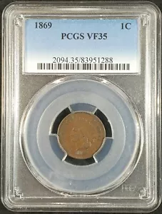 1869 Indian Head Cent PCGS VF35 2094.35/83951288 Exquisite Coin Rare - Picture 1 of 10