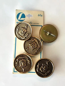 Vintage 90's BGB Originals Brass Buttons with Coat of Arms- Set of 5 - Picture 1 of 1