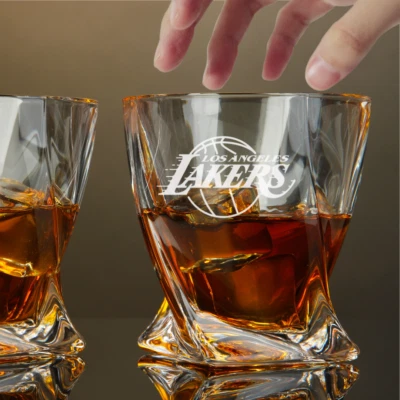 ARDBEG Custom Engraved Los Angeles Lakers Whiskey Glass – 10 oz Twisted Rocks Glass