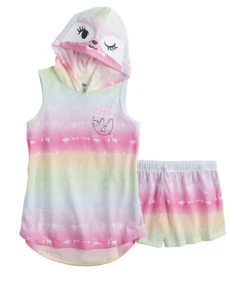 Girl's SO Pastel SLOTH Hooded Tank Top and Shorts Pajama Set Size 6 NWT - Picture 1 of 5