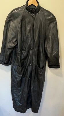 De Colección Y2k ANN TAYLOR Para Mujer Cuero Negro Bolsillos con Botones Gabardina Chaqueta S Foto 1 de 4