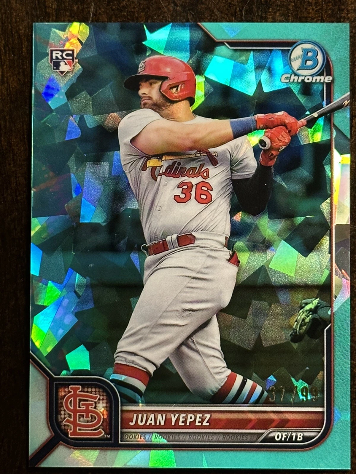 2022 Bowman Chrome Sapphire #26 Juan Yepez RC Aqua Refractor /99