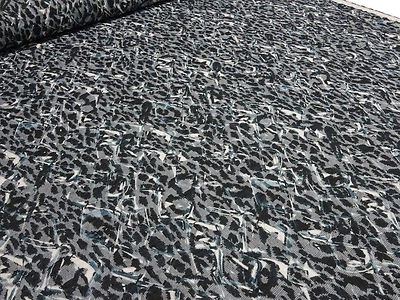 Stoff Strickstoff Jacquard Abstrakt schwarz weiß grau petrol Kleiderstoff - Bild 1 von 4