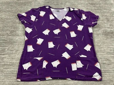 Scrub Top Womens Large Purple V-Neck Short Sleeve 100% Cotton RX - Image 1 of 4
