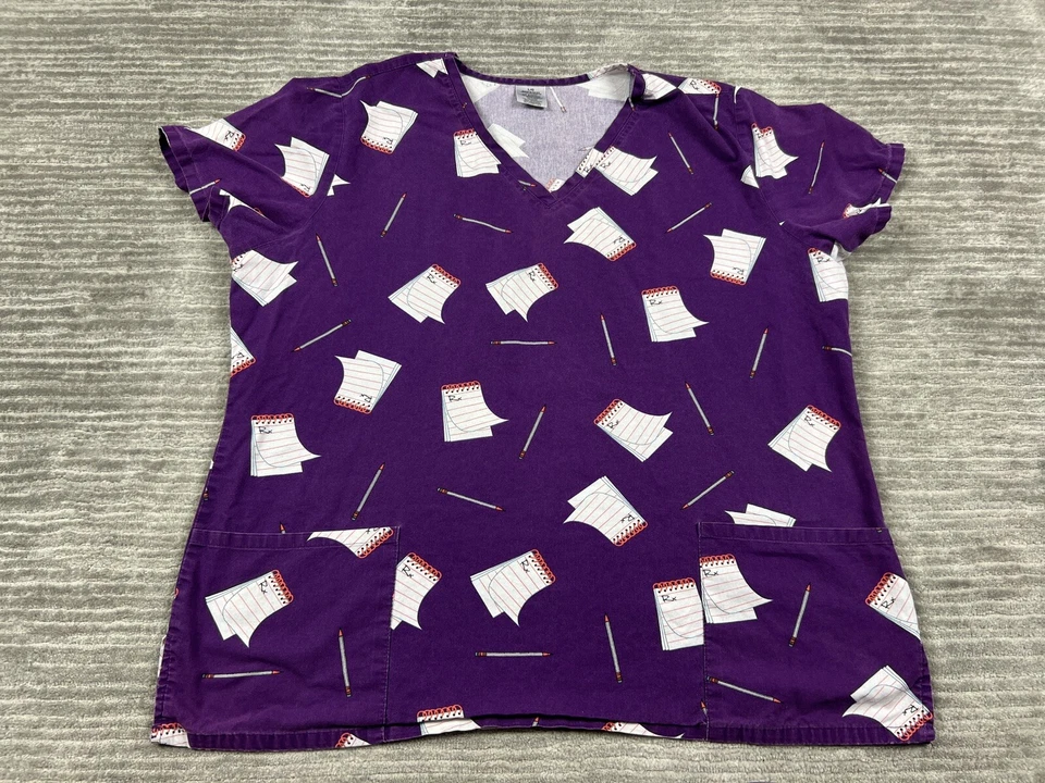Scrub Top Womens Large Purple V-Neck Short Sleeve 100% Cotton RX - Image 1 of 4