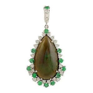 5.57ct Ópalo Diamante Esmeralda Engarzado Colgantes 18k Oro Blanco - Imagen 1 de 5