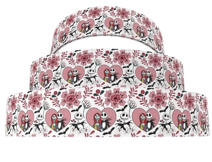 `7/8 INCH 22mm GROSGRAIN RIBBON Hair Bow Supplies Wholesale Jack Skellington - Image 1 of 1