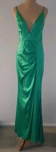 abyss by abby Formal Gown Green Satin Sz 10 Backless Full Length Ball Dress Prom - Picture 1 of 8