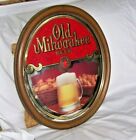 Old Milwaukee Beer Mirror Sign Oval Shape Cold Mug Draft Beer / Snacks Ornate