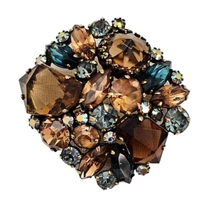 Blue, Smoky AB Gammatic Rhinestone Cluster Brooch Pin L416 - Picture 1 of 9