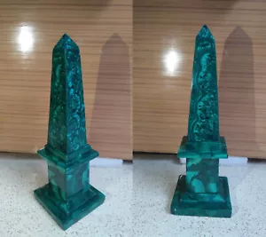 Obelisco de mármol de 20" dos incrustaciones de mosaico verde malaquita piedra dura antiguo 1 - Imagen 1 de 4